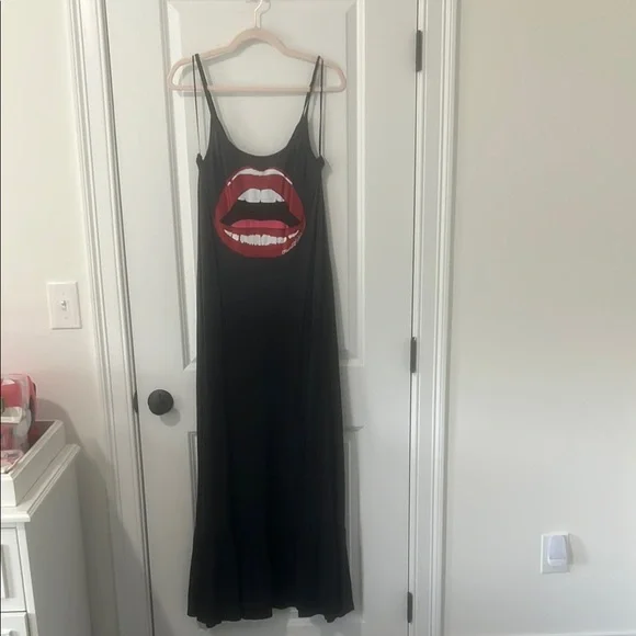 Lauren Moshi | Dresses | Lauren Moshi Black Maxi Sundress With Red Lips  Graphic | Poshmark
